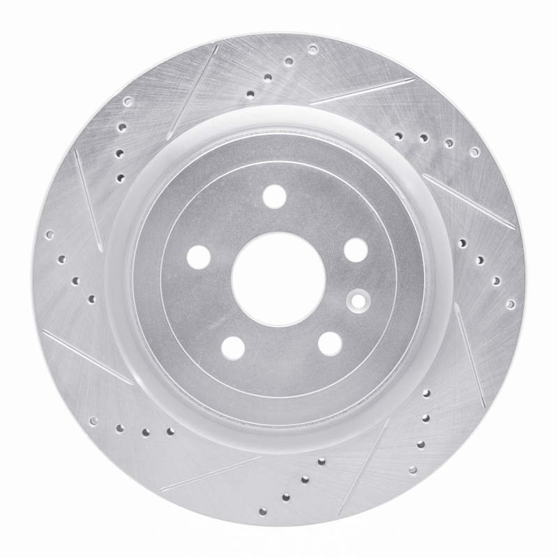 Cadillac CTS Brake Rotor (1) - Rear Left - R1 Concepts - Drilled & Slotted - Silver - `09-`24